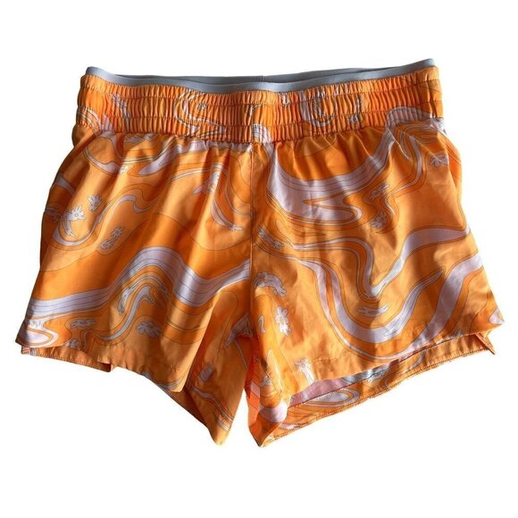 Fabletics Orange White Floral Daisy Print Colorful Lined Activewear Shorts Size - Picture 1 of 5